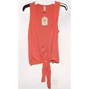 Altar'd State Sleeveless V Neck Top Size Small Sugar Coral Plunge With Tie Front